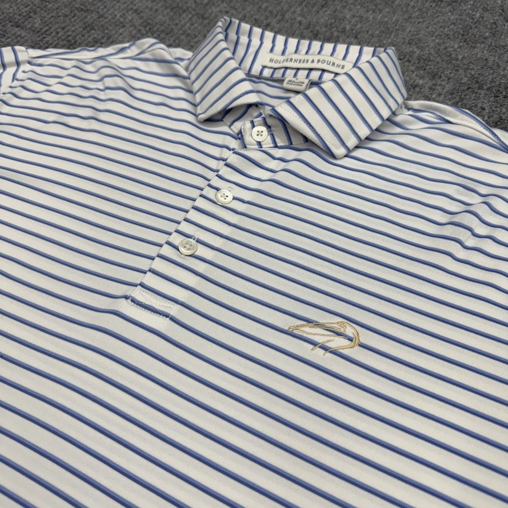 Holderness & Bourne The Sutton Surfside Polo Shirt Mens L White Blue Stripe Golf